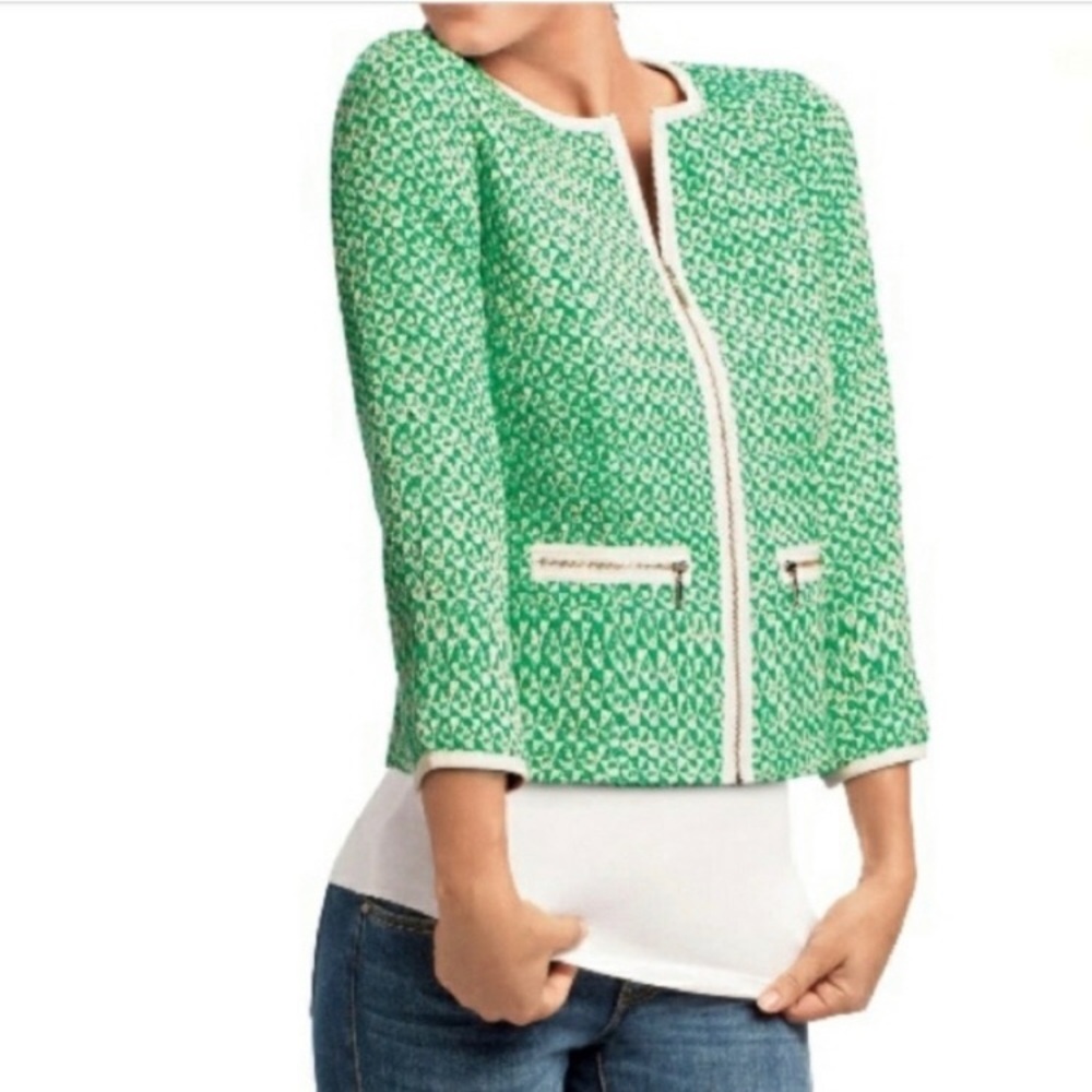 Cabi Green Clover Tweed Jacket Size 10